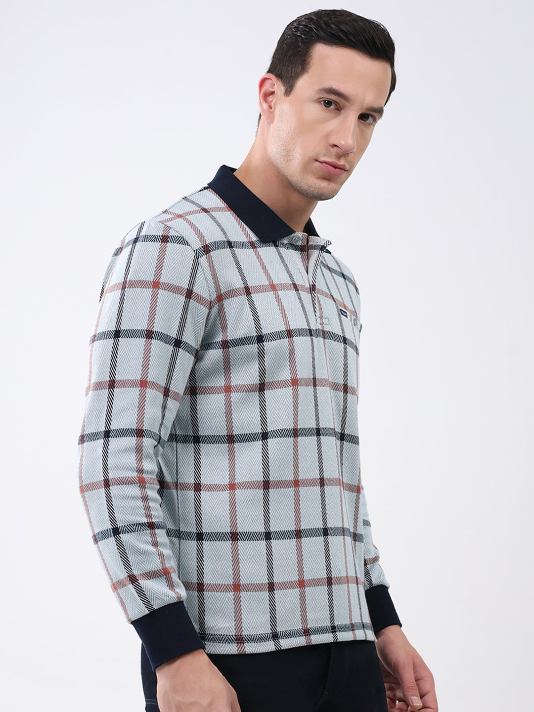 Men Blue Abstract Collar Full Sleeve Winter T-Shirt