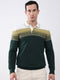 Men Green Stripe Collar Full Sleeve Winter T-Shirt