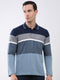 Men Navy Blue Stripe Collar Full Sleeve Winter T-Shirt