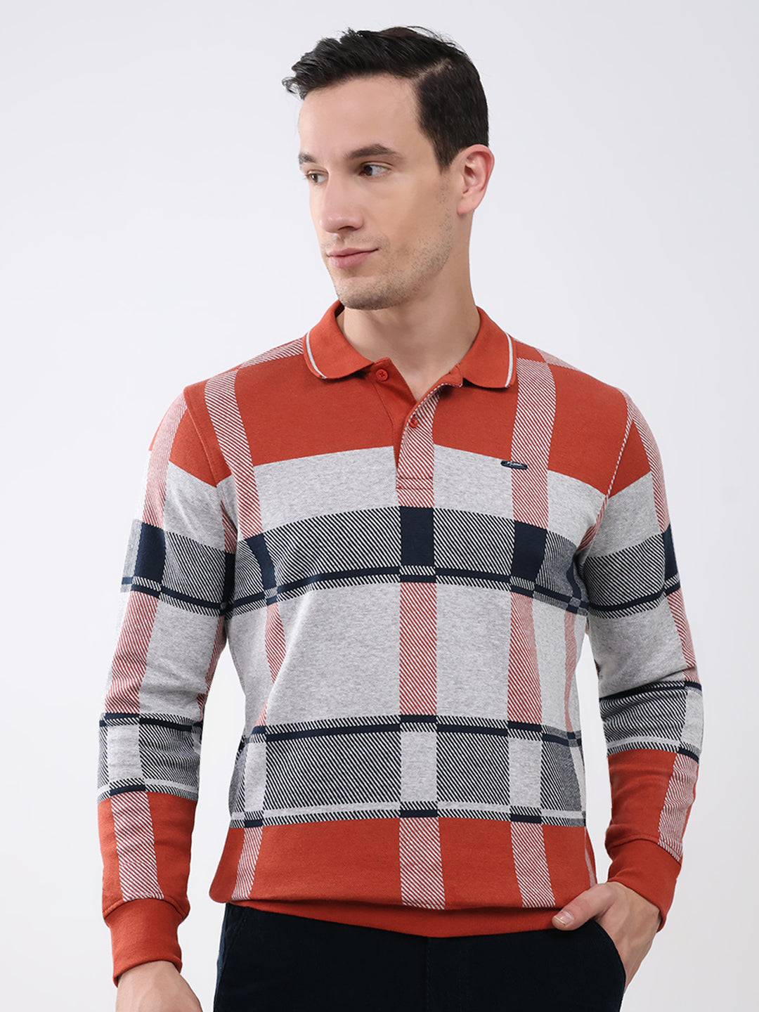 Men Rust Abstract Collar Full Sleeve Winter T-Shirt