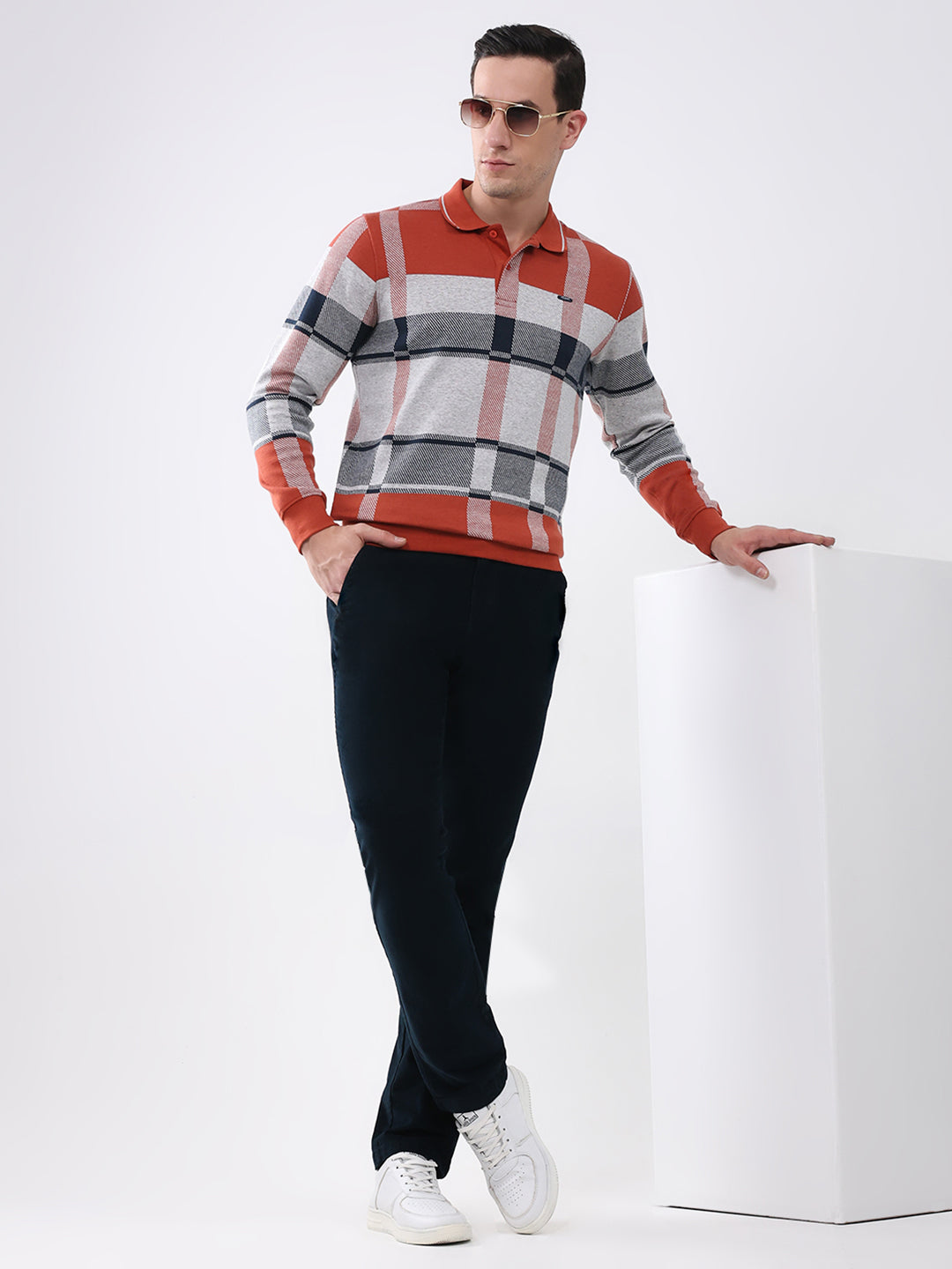 Men Rust Abstract Collar Full Sleeve Winter T-Shirt