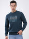 Men Blue Printed Round Neck Full Sleeve Winter T-Shirt