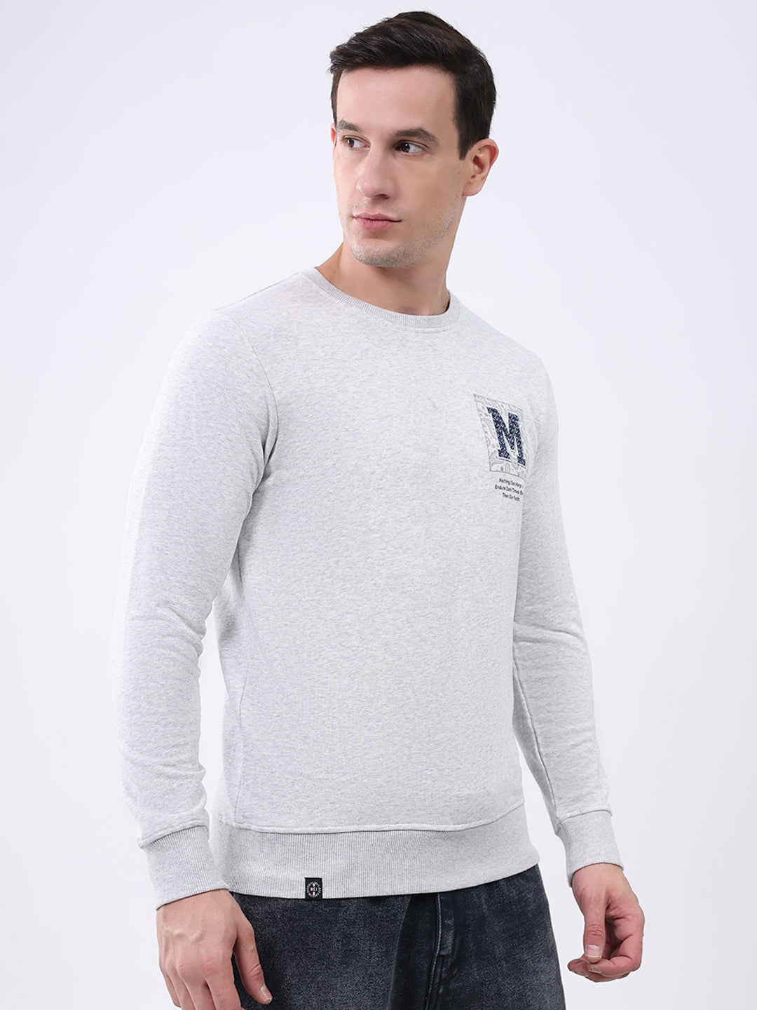 Men Grey Solid Round Neck Full Sleeve Winter T-Shirt