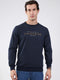 Men Navy Blue Printed Round Neck Full Sleeve Winter T-Shirt