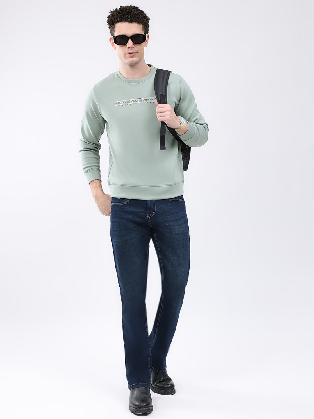 Men Green Solid Round Neck Full Sleeve Sweatshirt