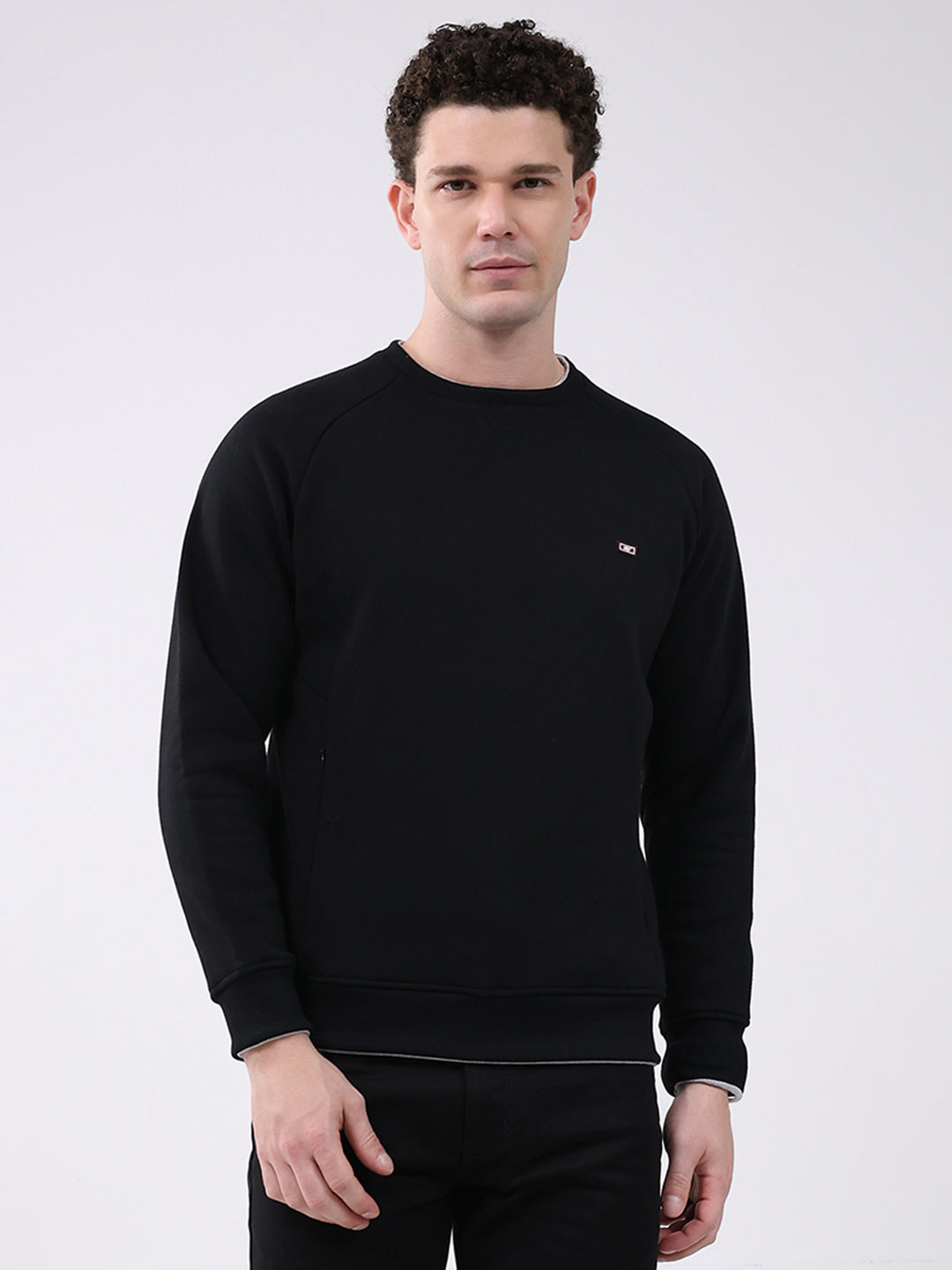 Men Black Printed Round Neck Full Sleeve Sweatshirt