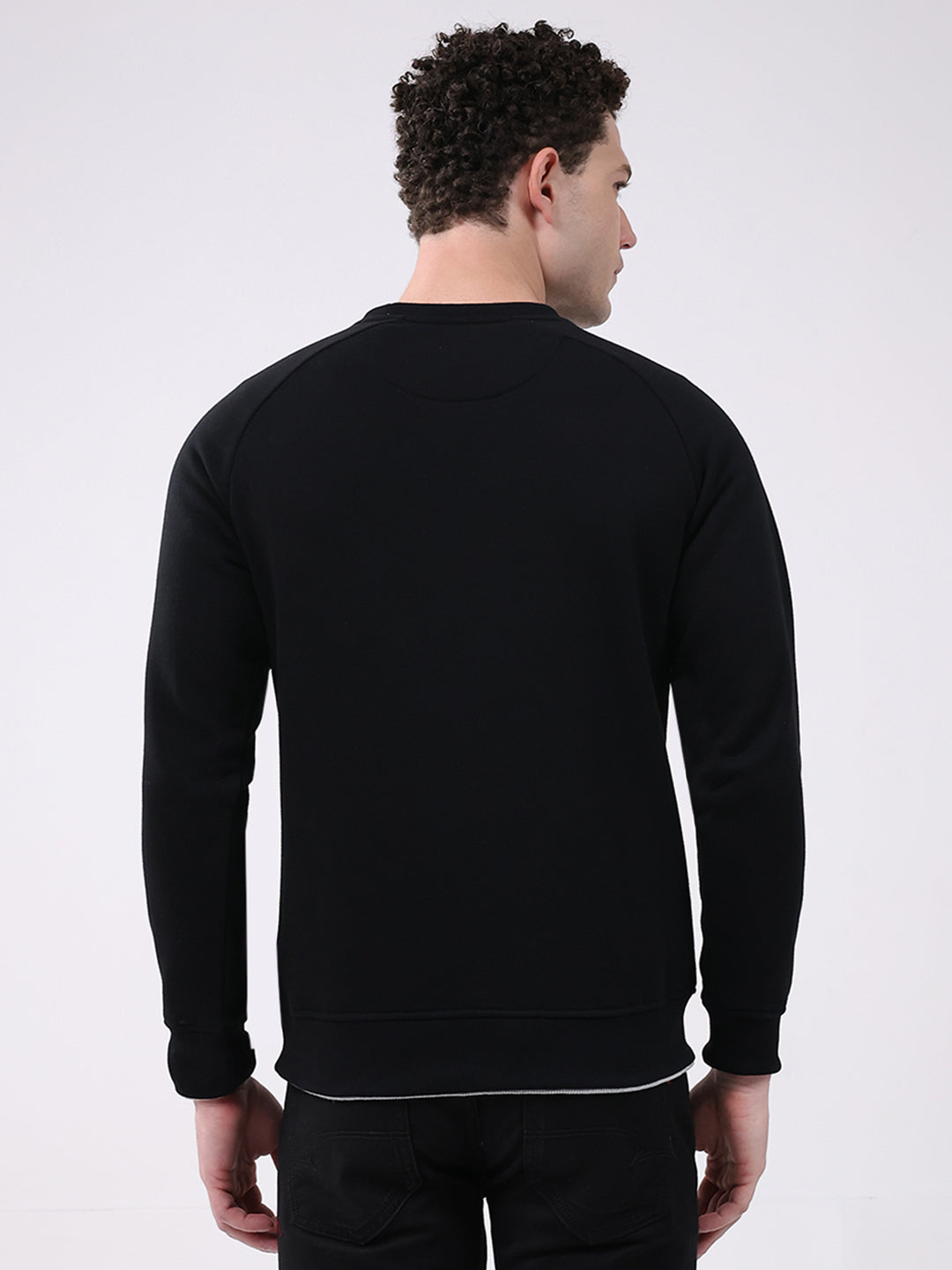Men Black Printed Round Neck Full Sleeve Sweatshirt