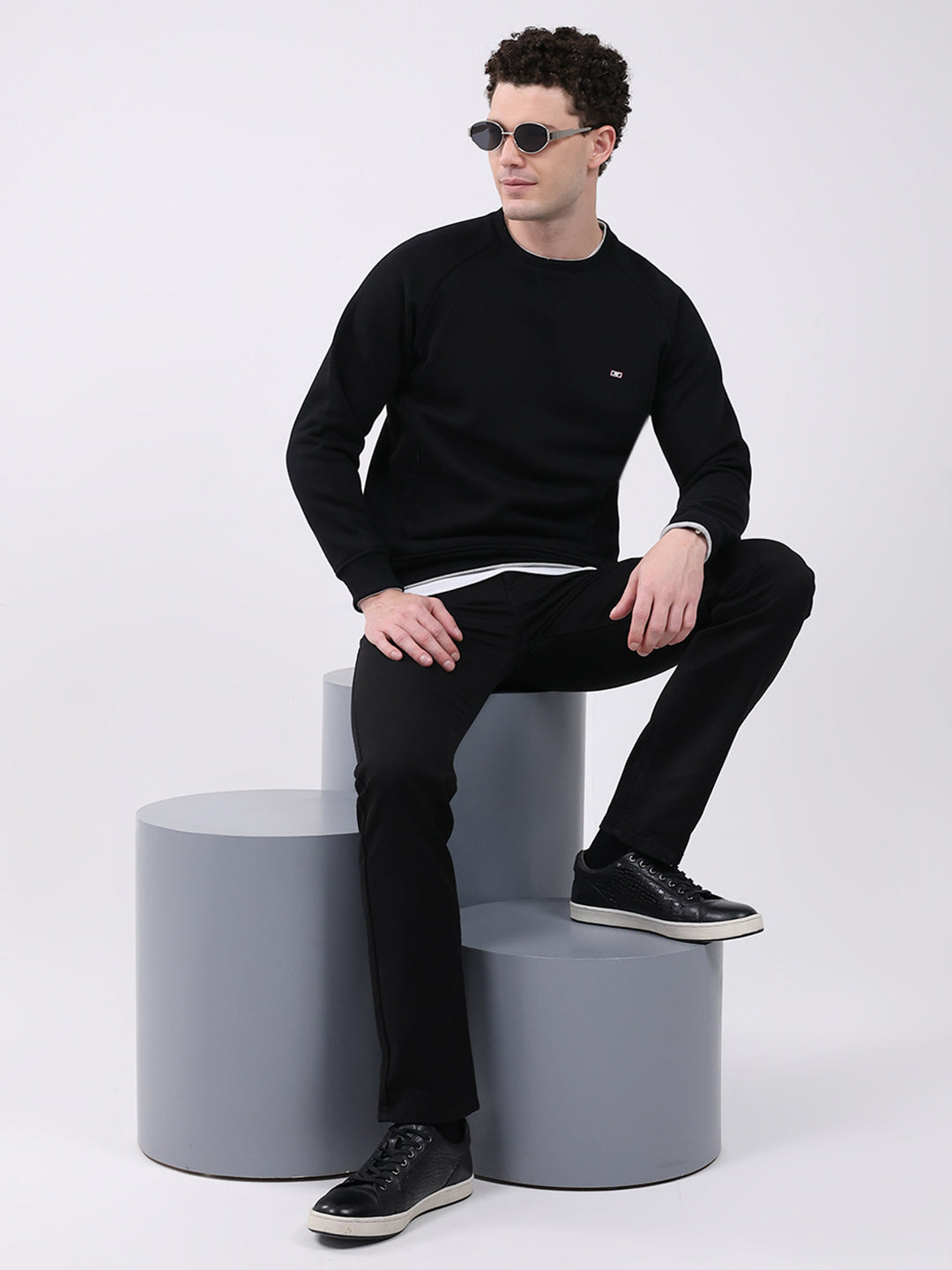 Men Black Printed Round Neck Full Sleeve Sweatshirt