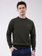 Men Olive Printed Round Neck Full Sleeve Sweatshirt