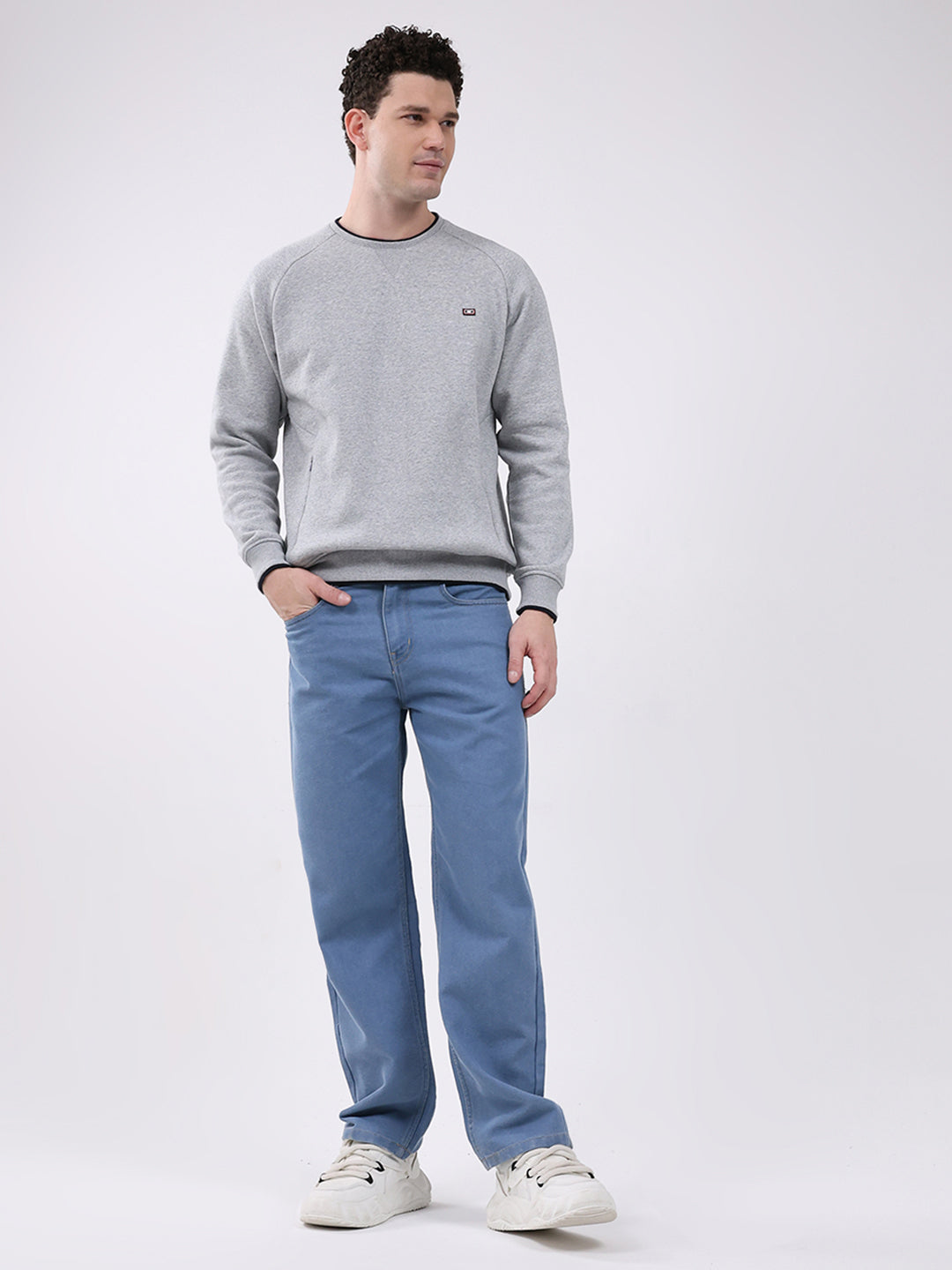 Men Grey Printed Round Neck Full Sleeve Sweatshirt