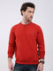 Men Red Printed Round Neck Full Sleeve Sweatshirt