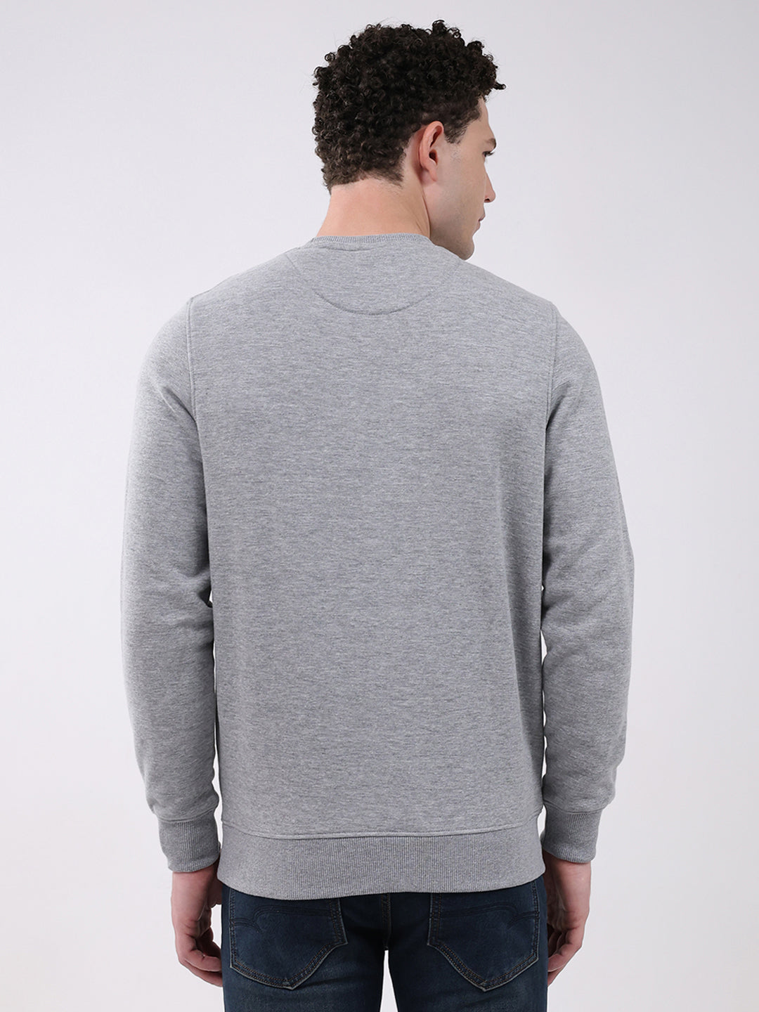 Men Grey Printed Round Neck Full Sleeve Sweatshirt