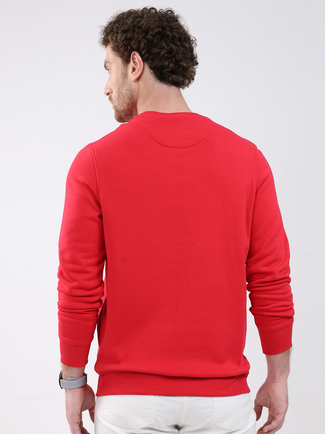 Men Red Printed Round Neck Full Sleeve Sweatshirt
