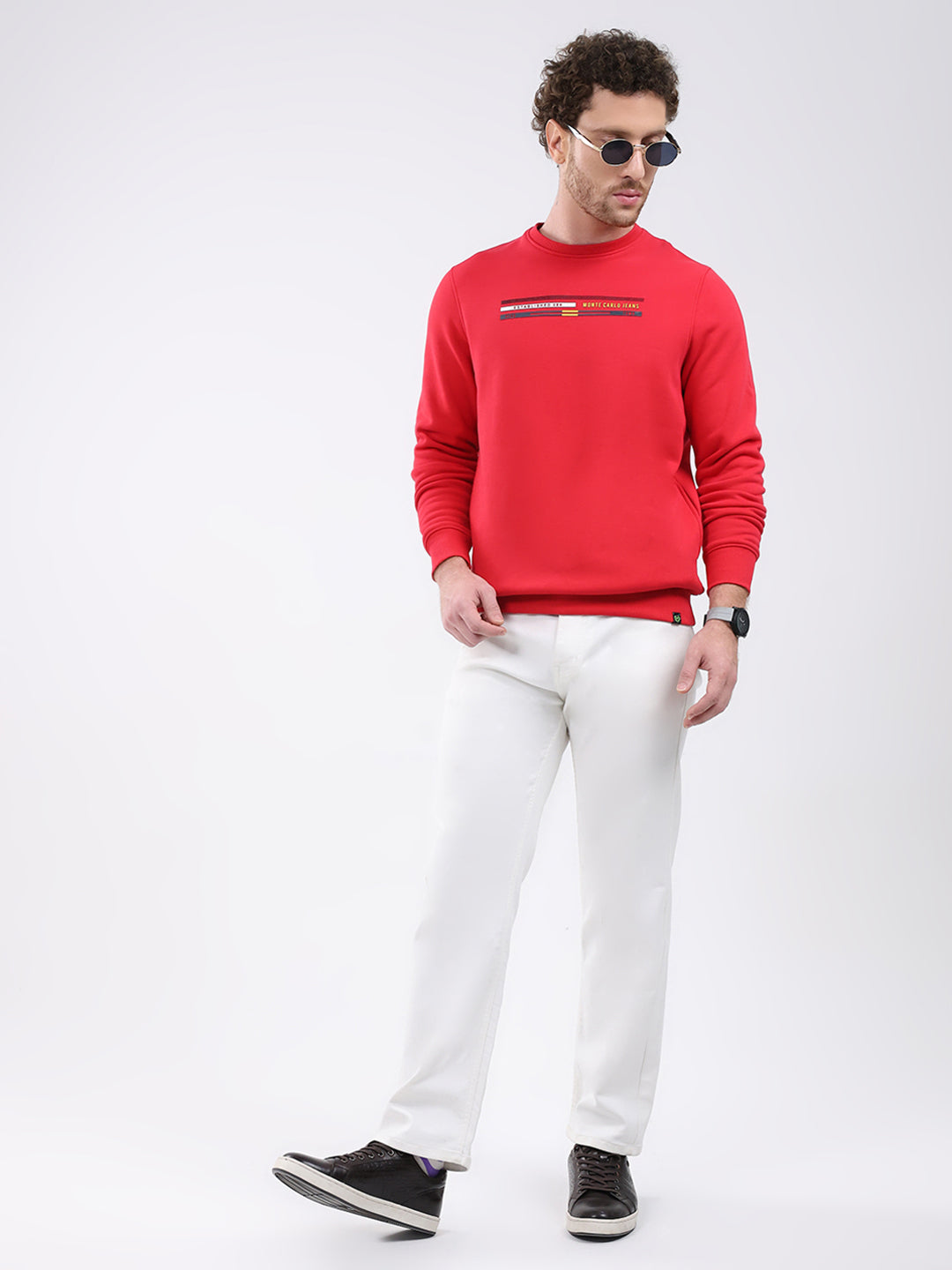 Men Red Printed Round Neck Full Sleeve Sweatshirt