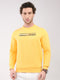 Men Yellow Printed Round Neck Full Sleeve Sweatshirt