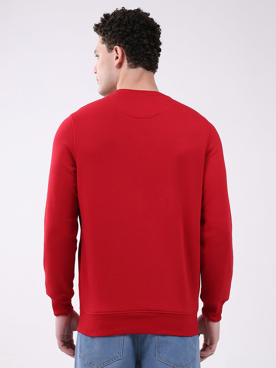 Men Red Printed Round Neck Full Sleeve Sweatshirt