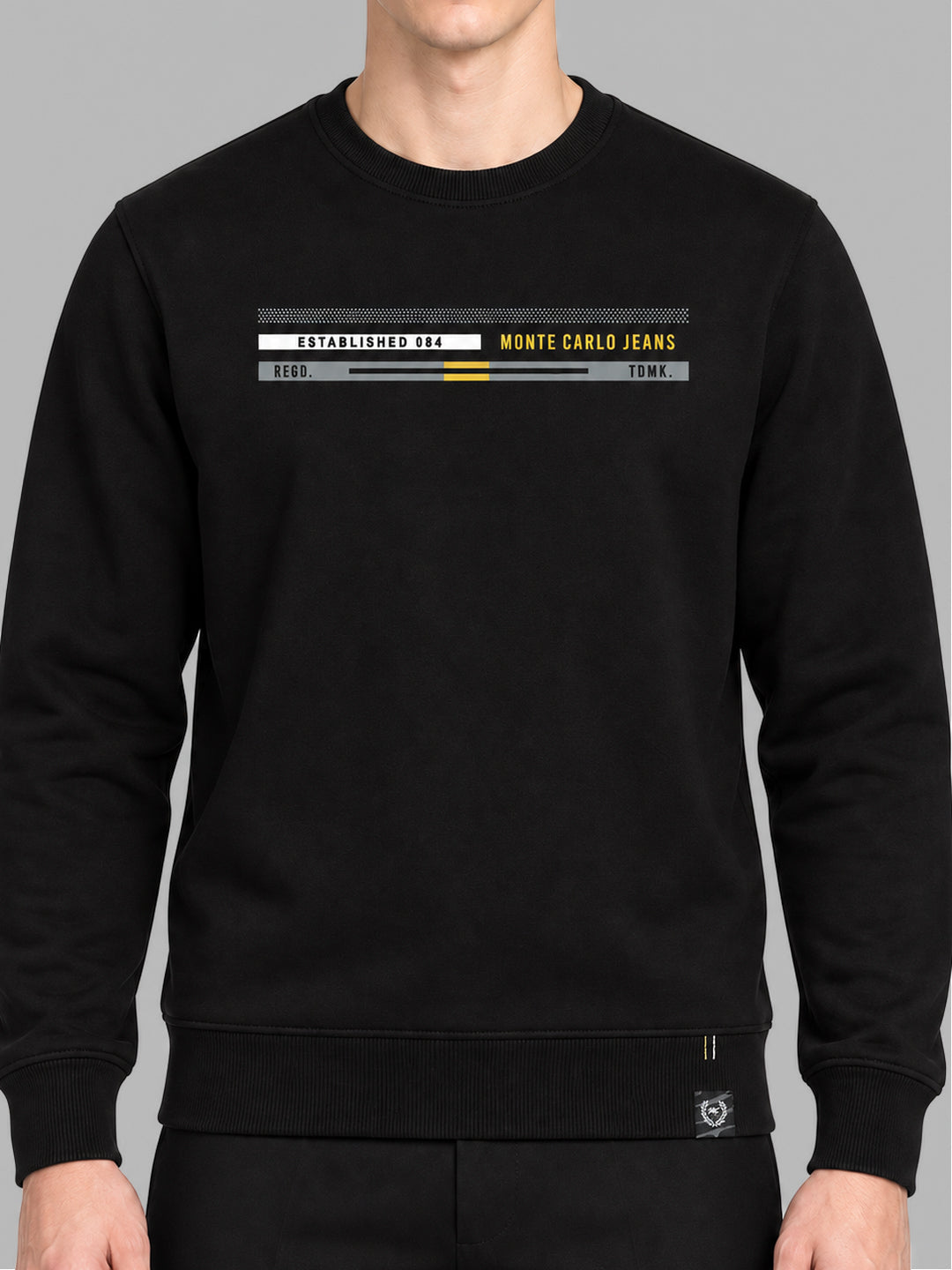 Men Black Printed Round Neck Full Sleeve Sweatshirt