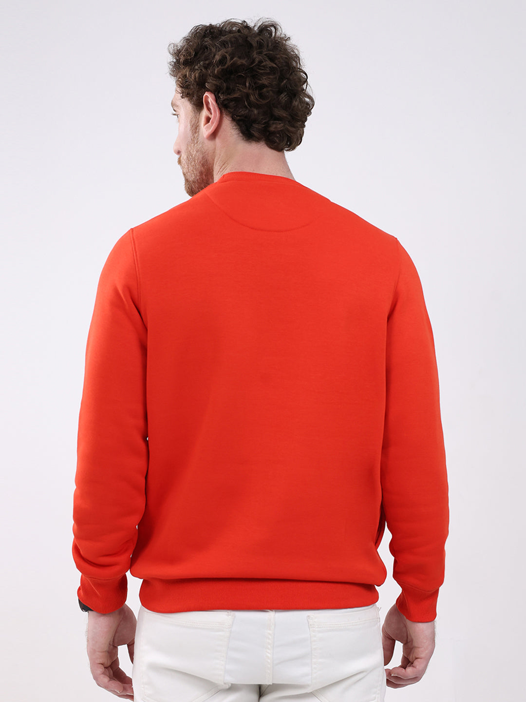 Men Orange Printed Round Neck Full Sleeve Sweatshirt