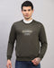 Men Olive Printed Round Neck Full Sleeve Sweatshirt