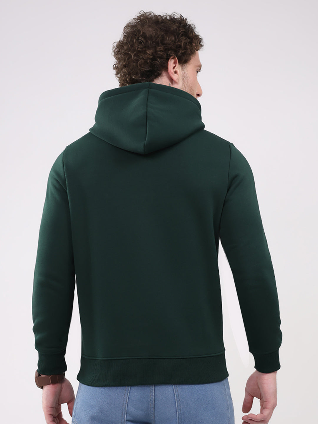 Men Green Printed Hooded Full Sleeve Sweatshirt