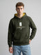 Men Green Printed Hooded Full Sleeve Sweatshirt