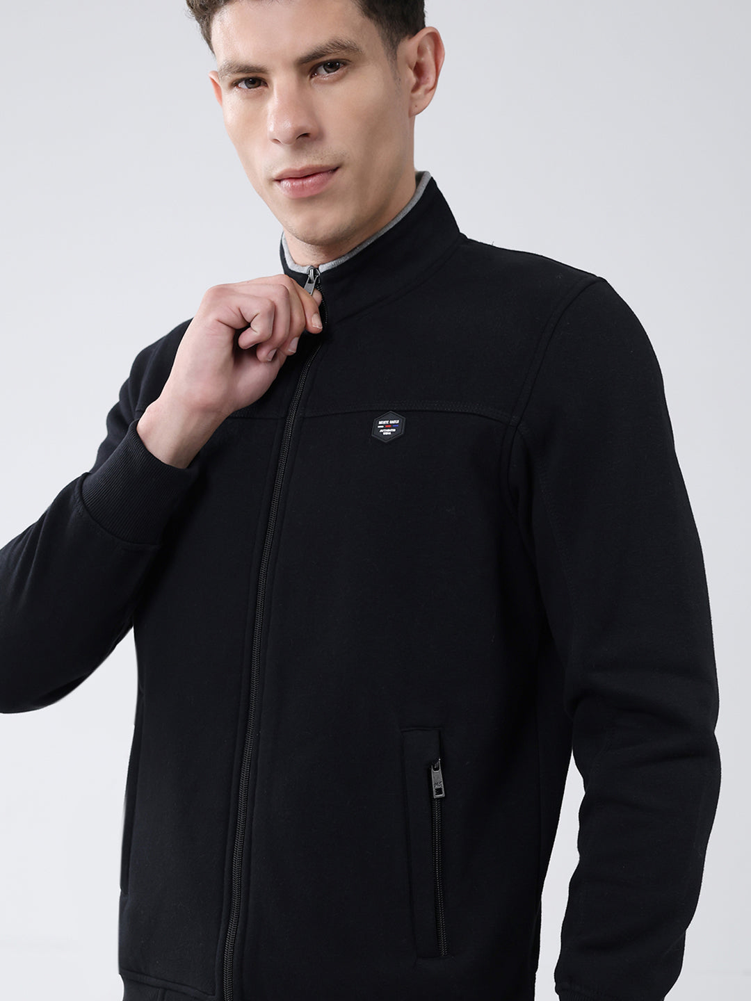 Men Black Solid Mock Neck Full Sleeve Sweatshirt