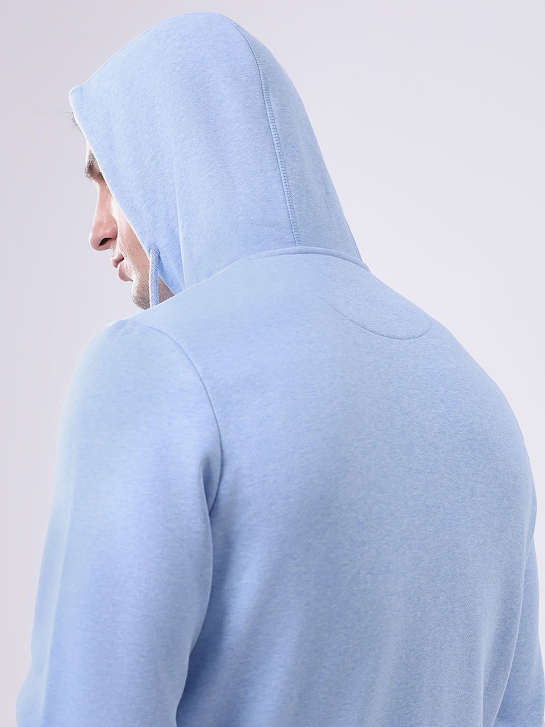 Men Sky Blue Solid Hooded Full Sleeve Sweatshirt
