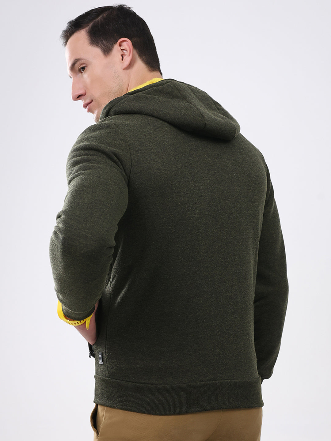 Men Green Solid Hooded Full Sleeve Sweatshirt
