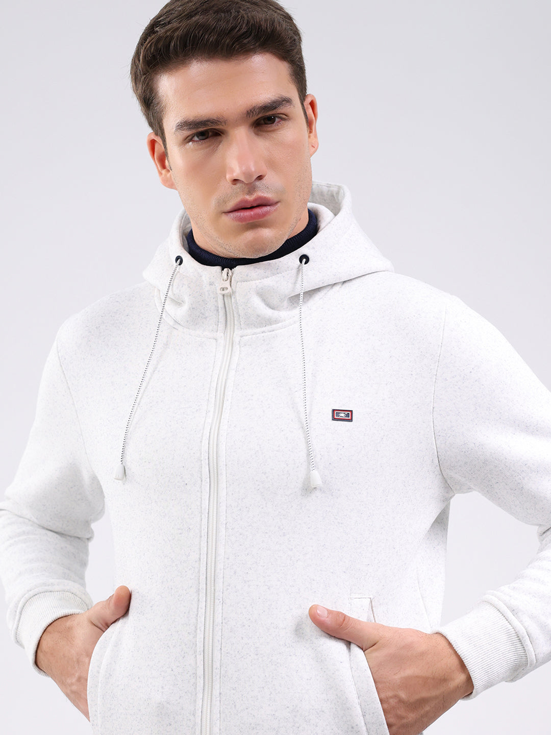 Men White Solid Hooded Full Sleeve Sweatshirt