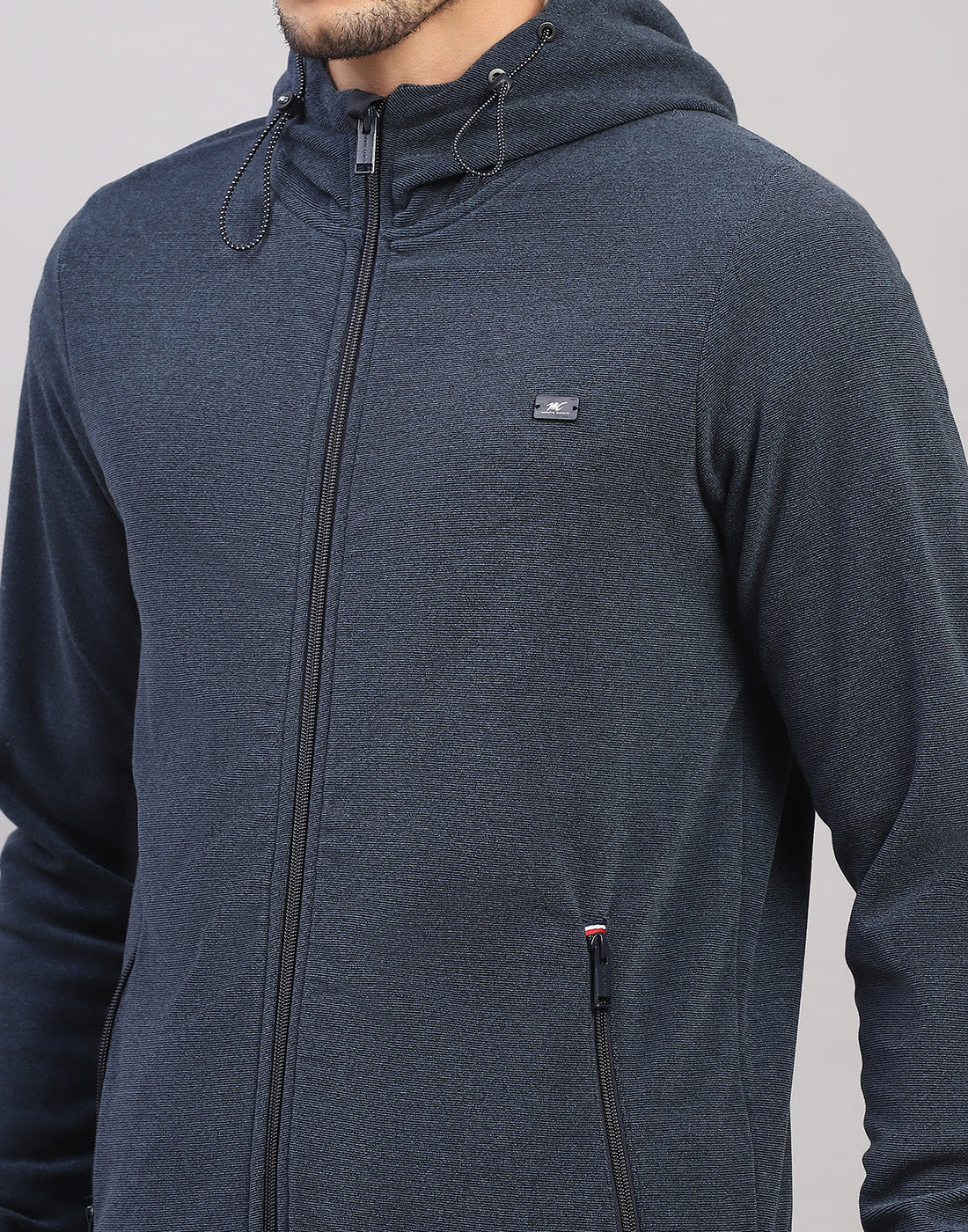Men Blue Solid Hooded Full Sleeve Sweatshirt