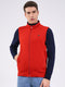 Men Rust Solid Mock Neck Sleeveless Sweatshirt