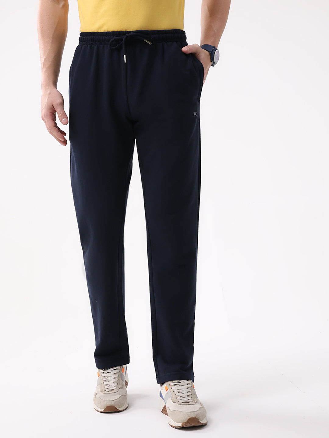 Men Navy Blue Solid Regular Fit Winter Lower