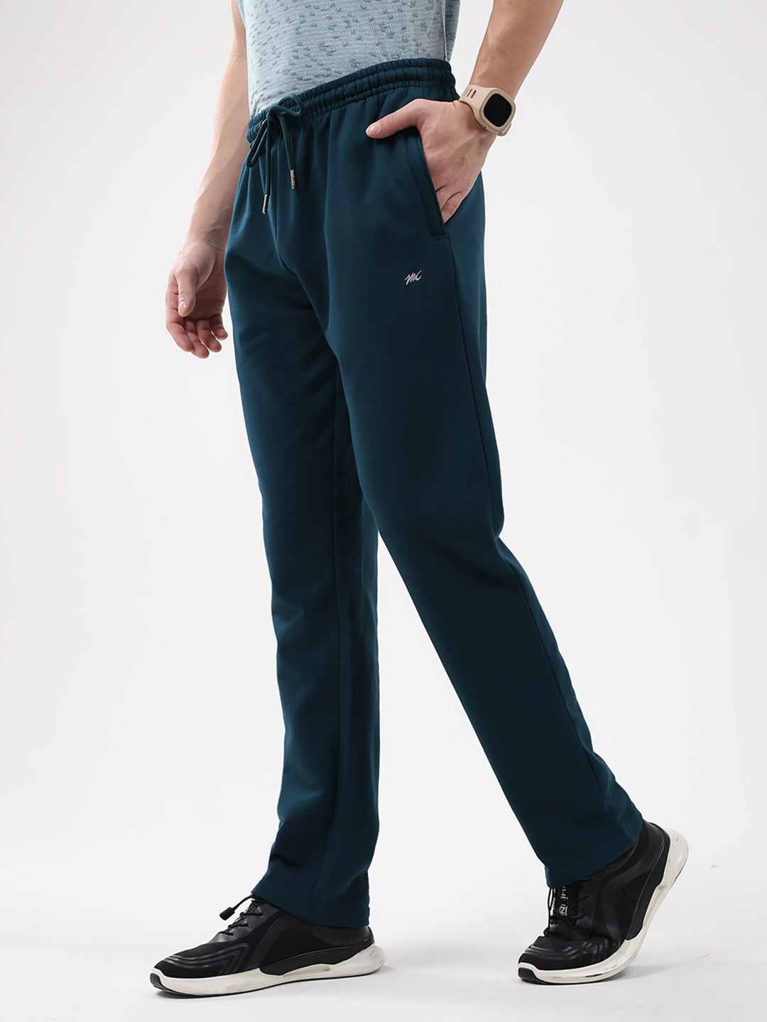 Men Teal Blue Solid Regular Fit Winter Lower