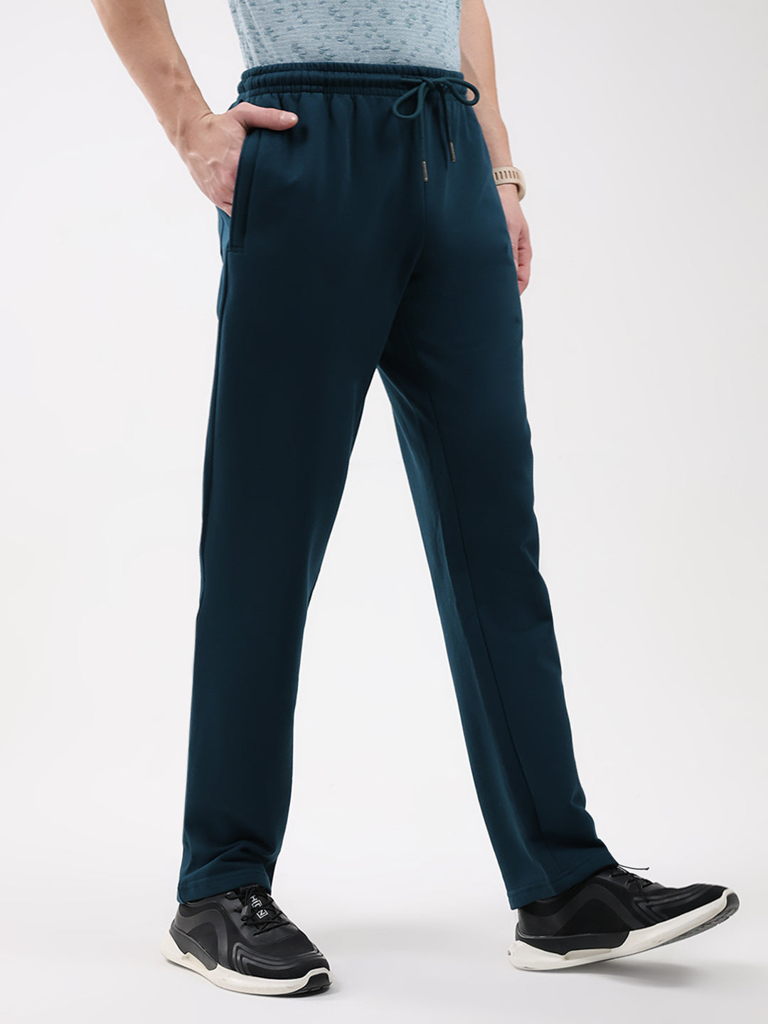 Men Teal Blue Solid Regular Fit Winter Lower