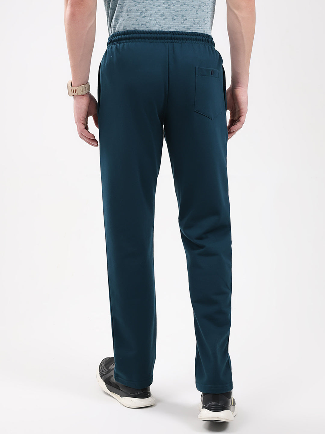 Men Teal Blue Solid Regular Fit Winter Lower