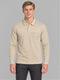 Men Camel Brown Jacquard Polo Collar Full Sleeve Winter T-Shirt
