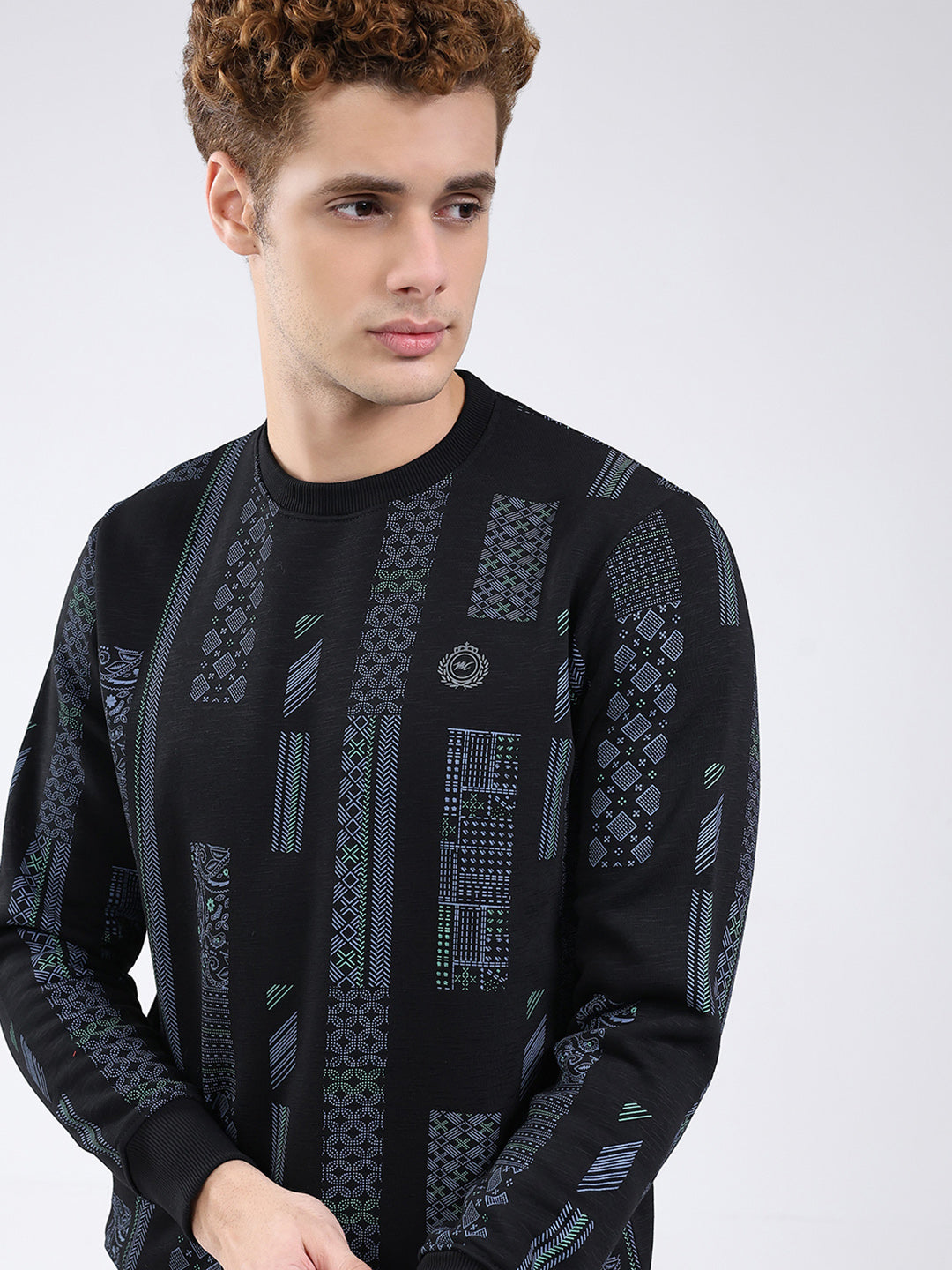 Men Black Printed Round Neck Full Sleeve Sweatshirt