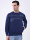 Men Blue Printed Round Neck Full Sleeve Sweatshirt