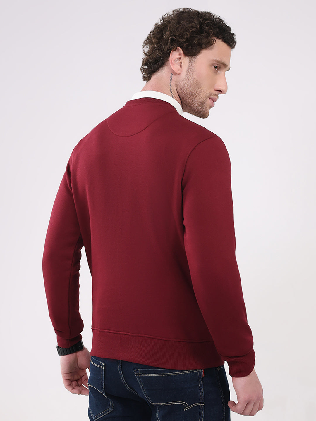 Men Maroon Printed Round Neck Full Sleeve Sweatshirt