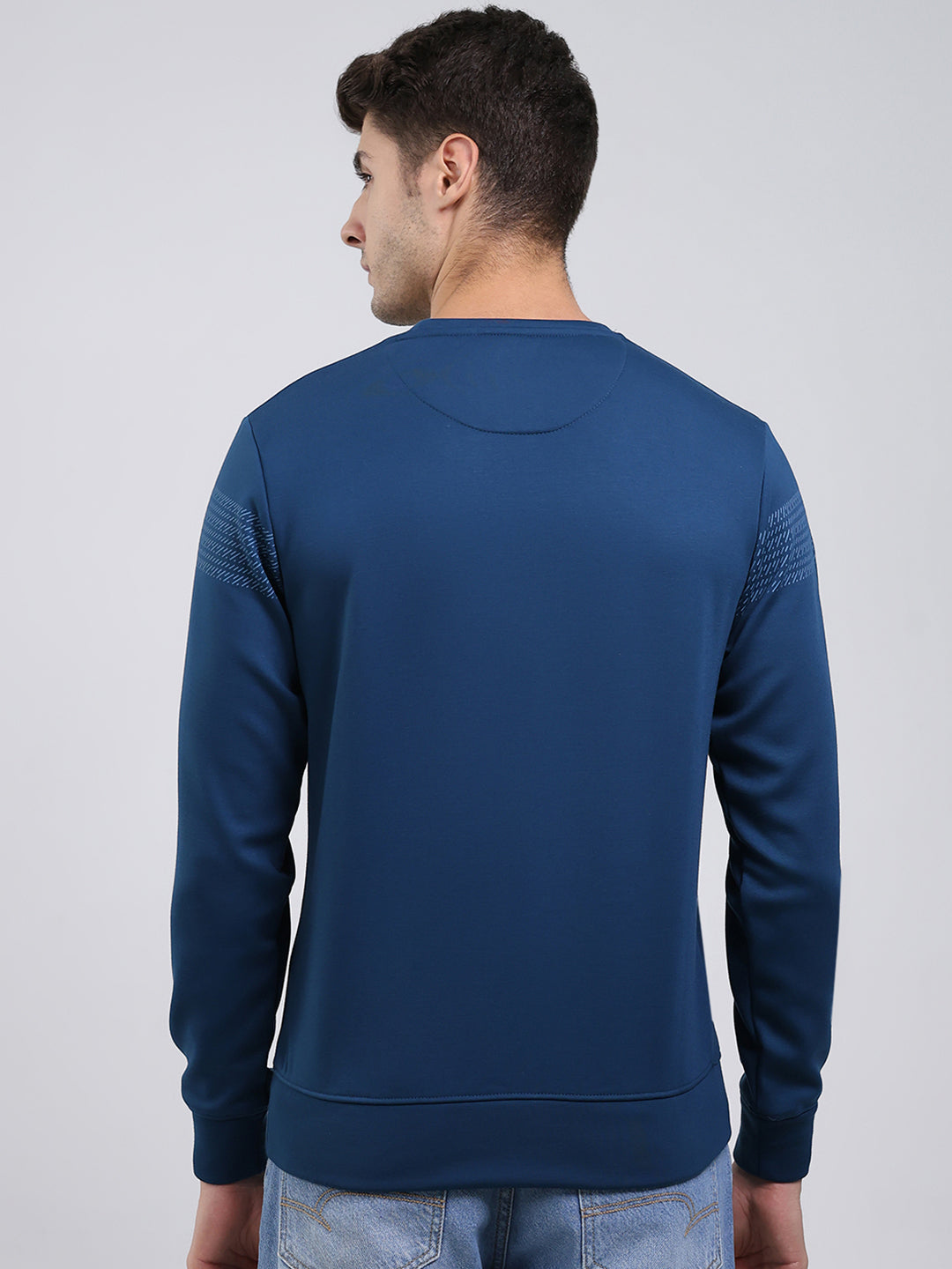 Men Blue Printed Round Neck Full Sleeve Sweatshirt