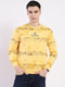 Men Yellow Printed Round Neck Full Sleeve Sweatshirt