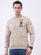 Men Beige Printed Round Neck Full Sleeve Sweatshirt