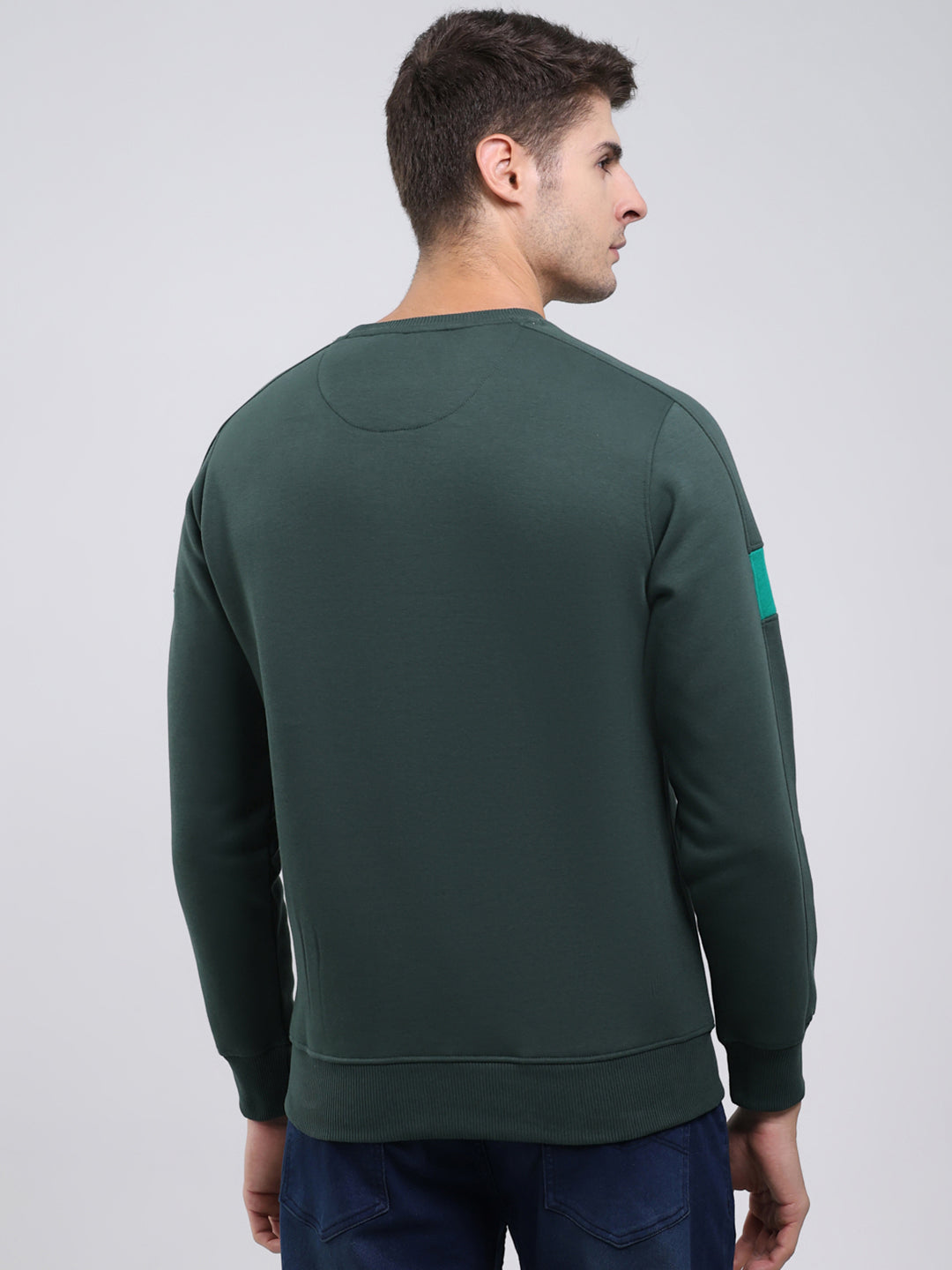 Men Green Printed Round Neck Full Sleeve Sweatshirt