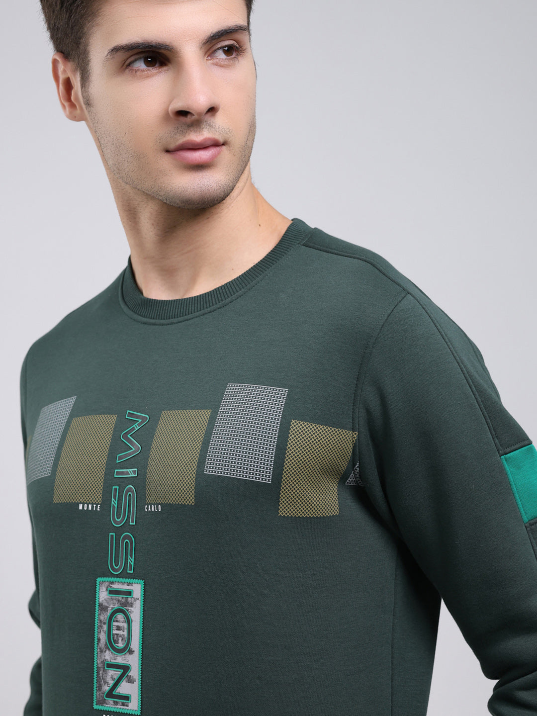 Men Green Printed Round Neck Full Sleeve Sweatshirt