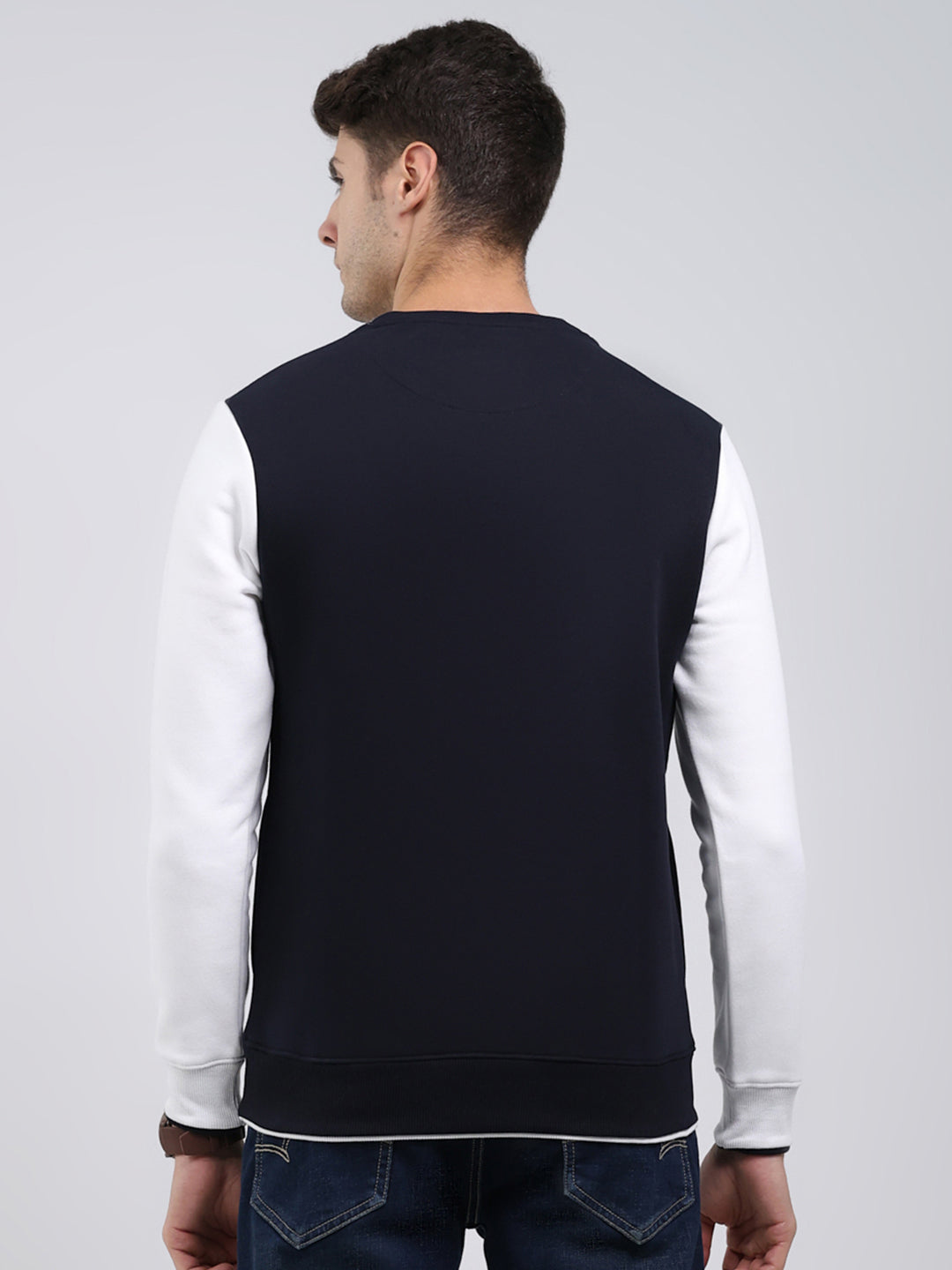Men Navy Blue Printed Round Neck Full Sleeve Sweatshirt