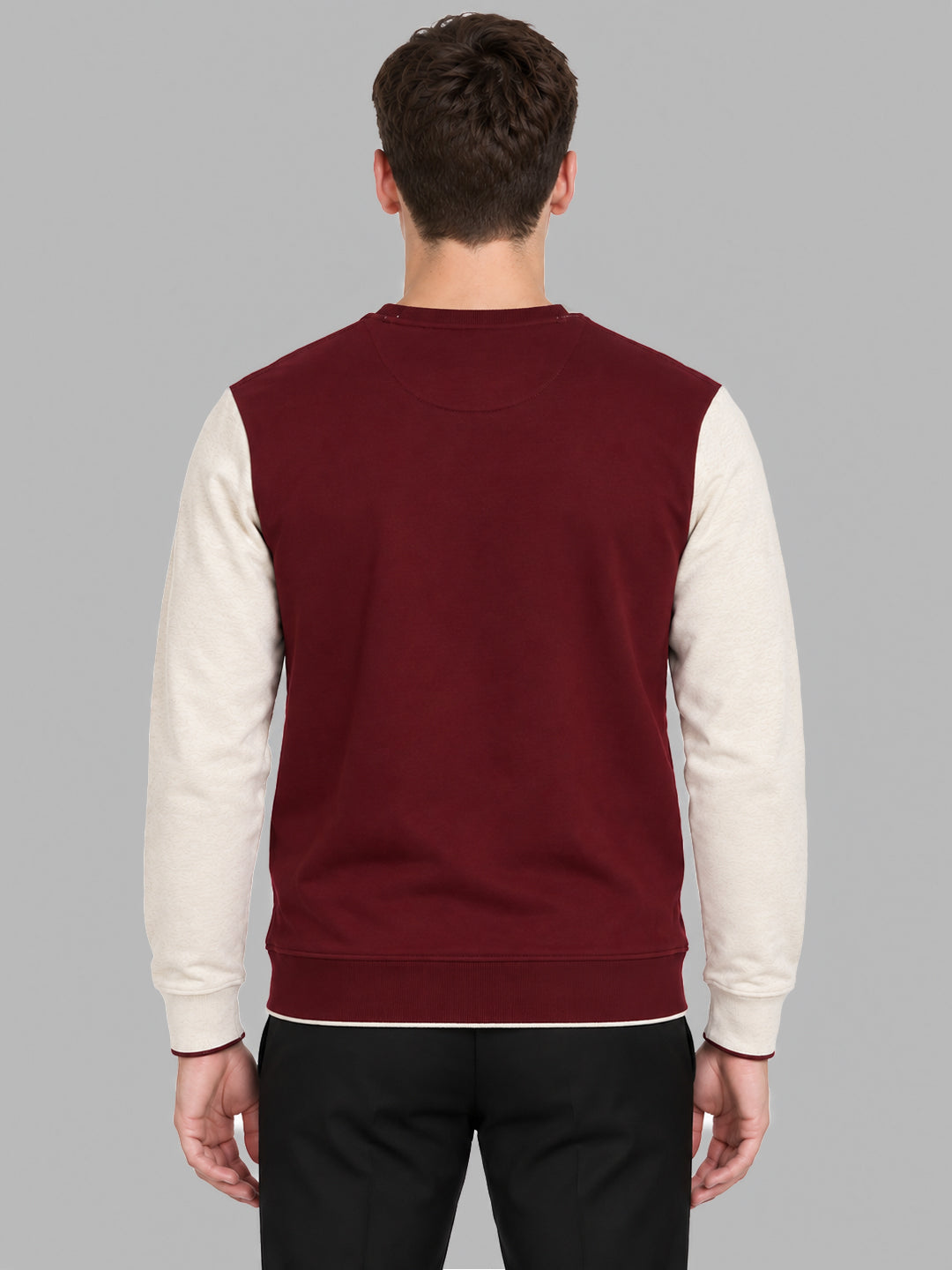 Men Maroon Printed Round Neck Full Sleeve Sweatshirt