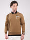 Men Camel Brown Printed Round Neck Full Sleeve Sweatshirt