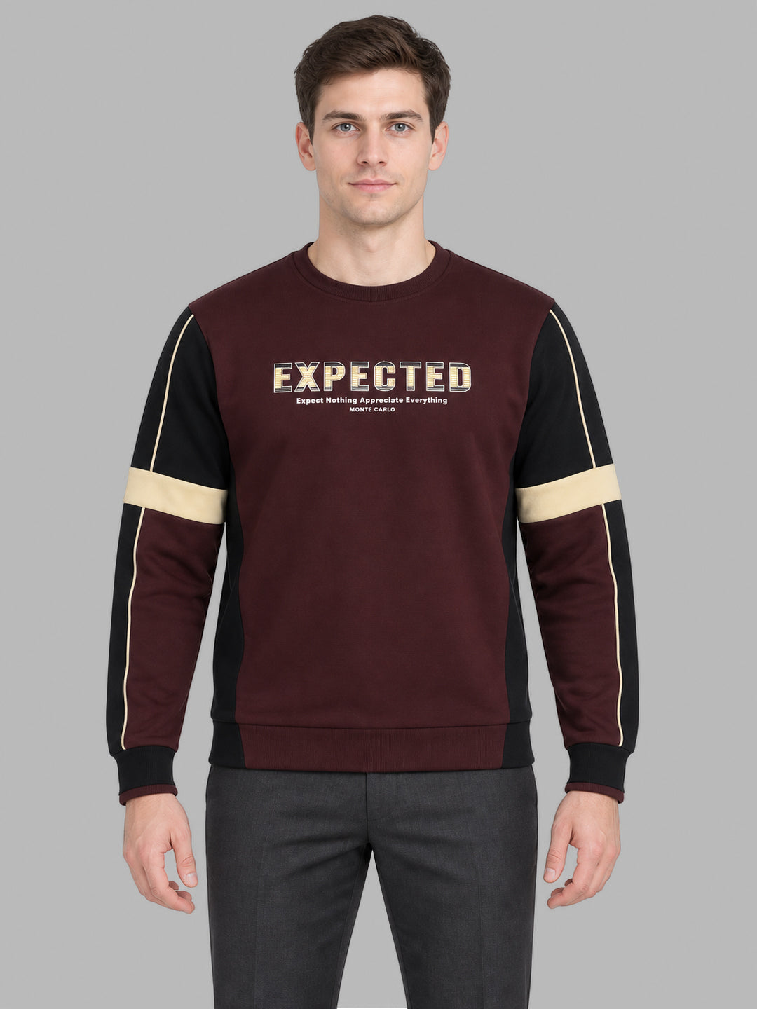 Men Maroon Printed Round Neck Full Sleeve Sweatshirt