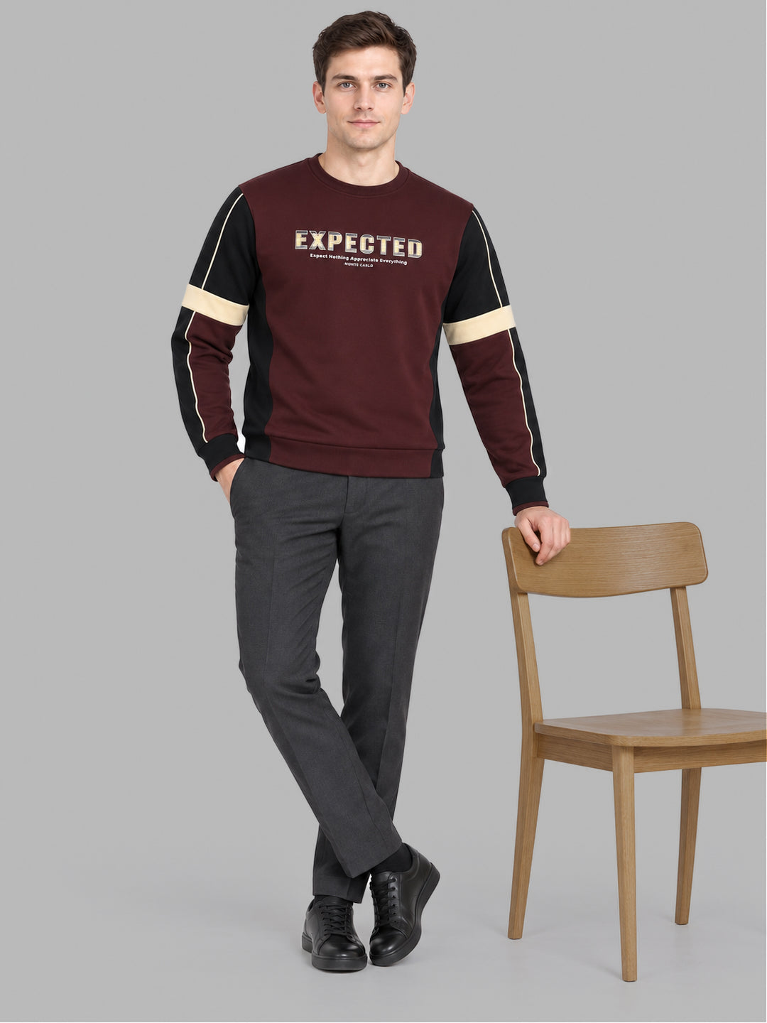 Men Maroon Printed Round Neck Full Sleeve Sweatshirt