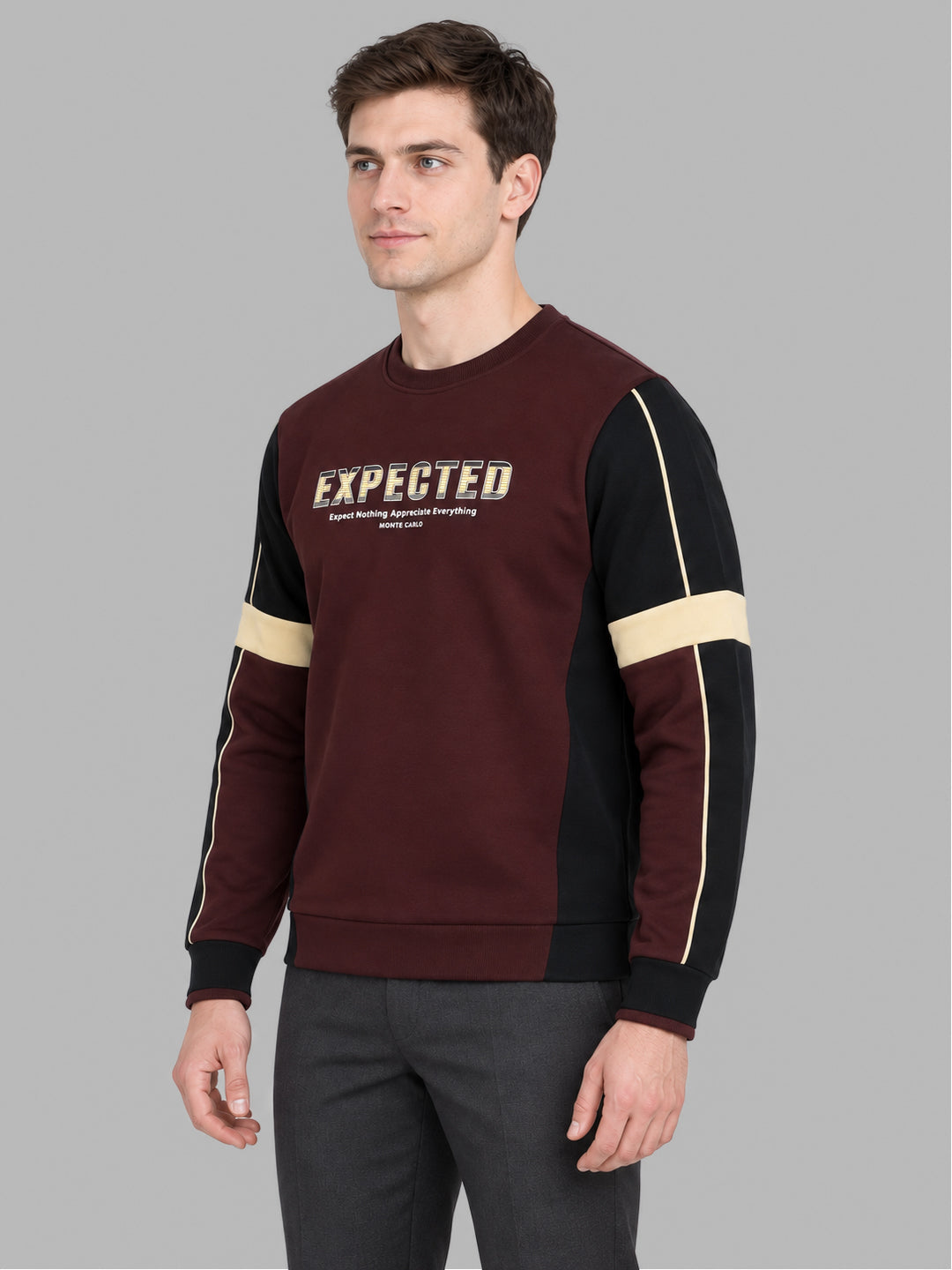 Men Maroon Printed Round Neck Full Sleeve Sweatshirt